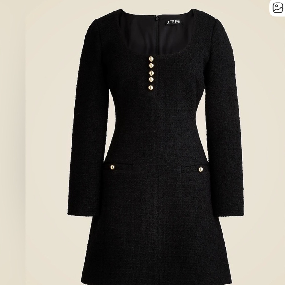 J. Crew 
SOPHIA Black Long Sleeve  tweed Dress with Button Detail